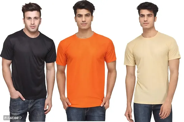 Reliable Multicoloured Cotton Blend Self Pattern Round Neck Tees For Men