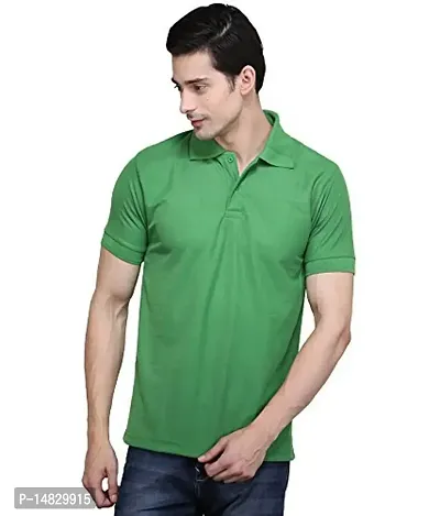 Reliable Green Cotton Blend Solid Polos For Men