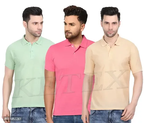 Reliable Multicoloured Cotton Blend Solid Polos For Men-thumb0