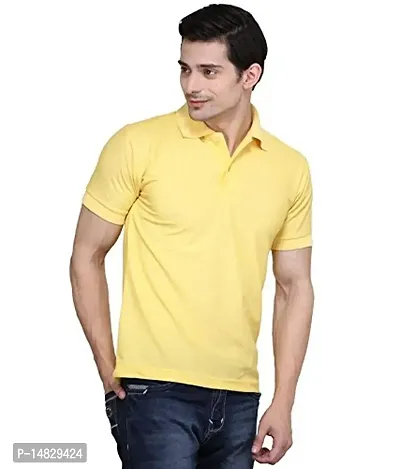 Reliable Yellow Cotton Blend Solid Polos For Men-thumb2