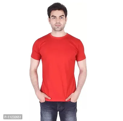 Reliable Red Polyester Solid Round Neck Tees For Men-thumb0