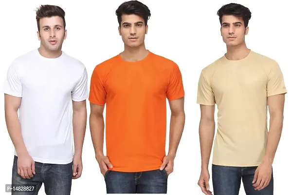 Reliable Multicoloured Cotton Blend Self Pattern Round Neck Tees For Men