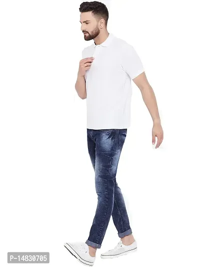 Reliable White Cotton Blend Solid Polos For Men