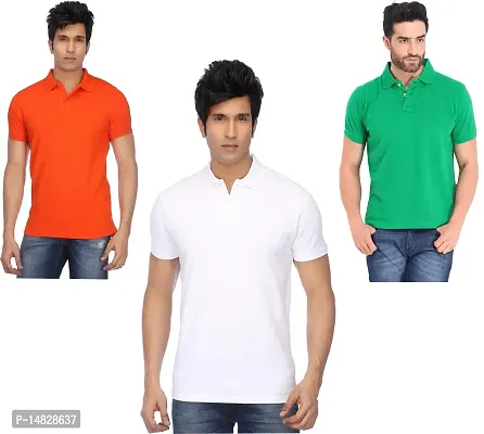 Reliable Multicoloured Cotton Blend Solid Polos For Men-thumb0