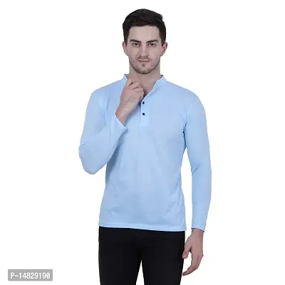 Reliable Blue Cotton Blend Self Pattern Round Neck Tees For Men
