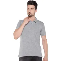 Reliable Grey Cotton Blend Solid Polos For Men-thumb3