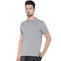 Reliable Grey Cotton Blend Solid Polos For Men-thumb1