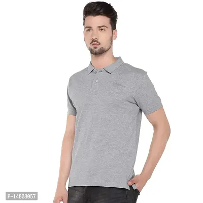 Reliable Grey Cotton Blend Solid Polos For Men-thumb2