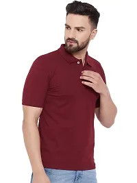 Stylish Cotton Blend Maroon Solid Polos Short Sleeves For Men-thumb1