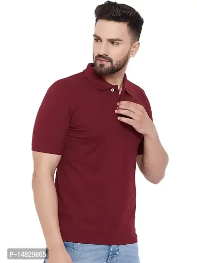 Stylish Cotton Blend Maroon Solid Polos Short Sleeves For Men-thumb2