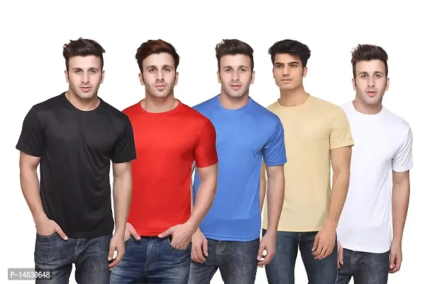 Reliable Multicoloured Polycotton Solid Round Neck Tees For Men-thumb0