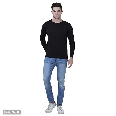 Reliable Black Cotton Blend Self Pattern Round Neck Tees For Men-thumb4