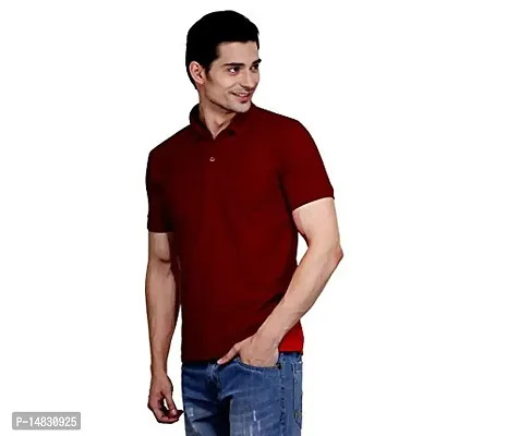 Reliable Maroon Cotton Blend Solid Polos For Men-thumb2