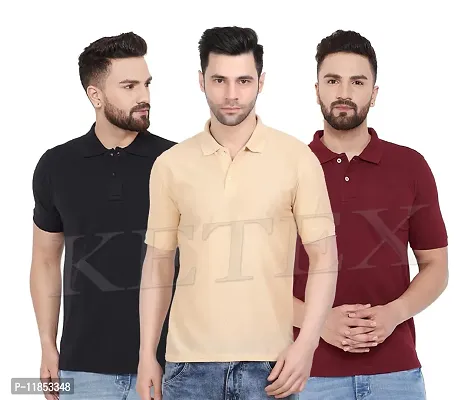 Reliable Multicoloured Cotton Blend Solid Polos For Men-thumb0