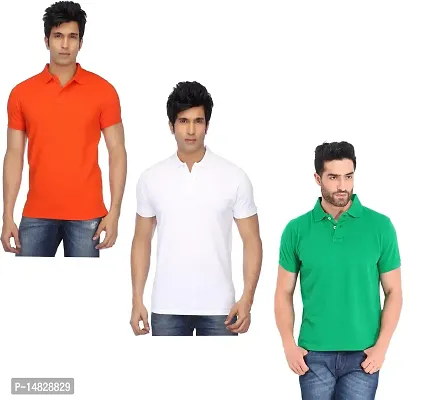 Reliable Orange Cotton Blend Solid Polos For Men