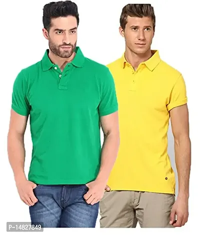 Reliable Multicoloured Cotton Blend Solid Polos For Men