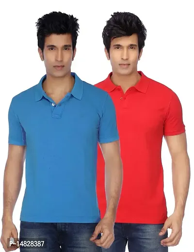 Reliable Multicoloured Cotton Blend Solid Polos For Men-thumb0