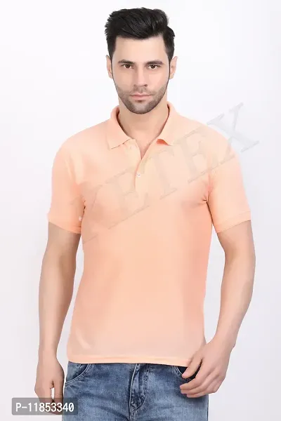 Reliable Peach Polycotton Solid Polos For Men