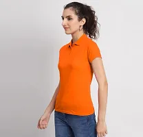 Elegant Orange Cotton Blend Solid Tshirt For Women-thumb1