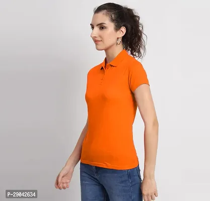 Elegant Orange Cotton Blend Solid Tshirt For Women-thumb2