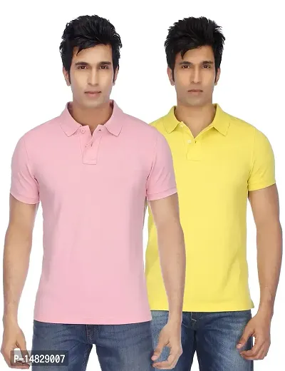 Reliable Multicoloured Cotton Blend Solid Polos For Men