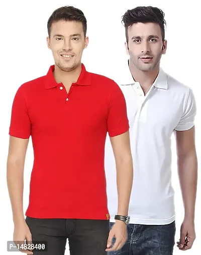 Reliable Multicoloured Cotton Blend Solid Polos For Men-thumb0