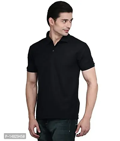 Reliable Black Cotton Blend Solid Polos For Men-thumb2