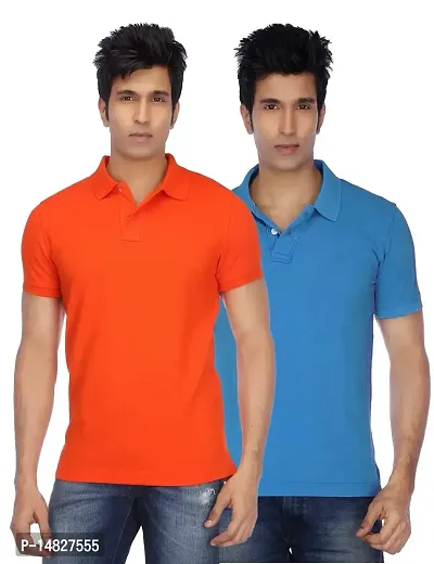 Reliable Multicoloured Cotton Blend Solid Polos For Men-thumb0