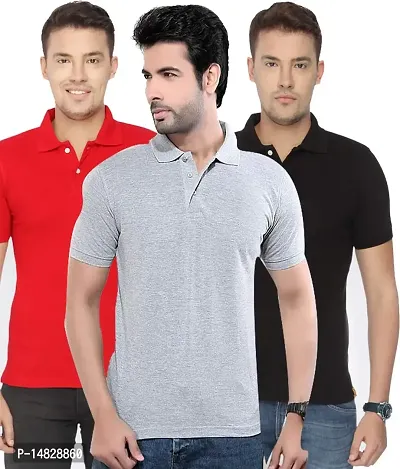 Reliable Multicoloured Cotton Blend Solid Polos For Men-thumb0