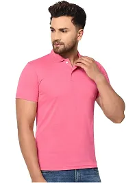 Reliable Pink Cotton Blend Solid Polos For Men-thumb1