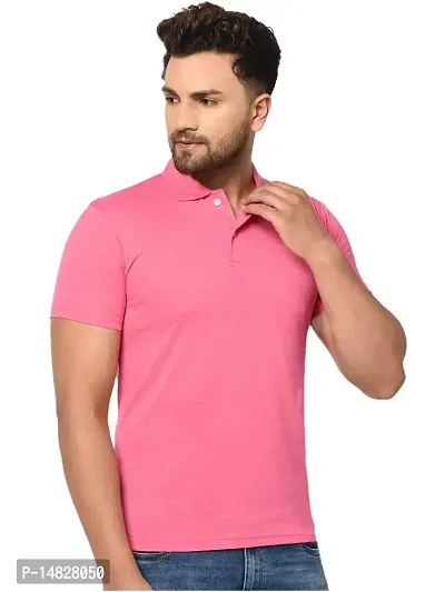 Reliable Pink Cotton Blend Solid Polos For Men-thumb2