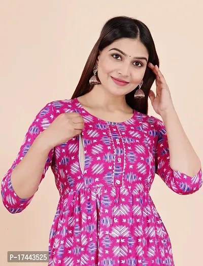 Attractive Pink Cotton Printed Maternity Kurti For Women-thumb5