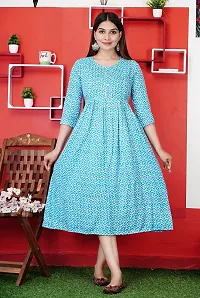 Attractive Turquoise Cotton Printed Maternity Kurti For Women-thumb2