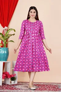 Attractive Pink Cotton Printed Maternity Kurti For Women-thumb1
