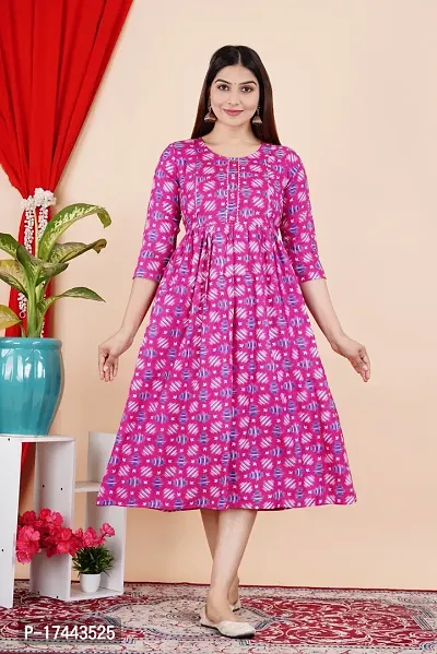 Attractive Pink Cotton Printed Maternity Kurti For Women-thumb2