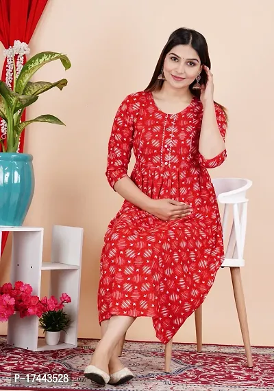 Attractive Red Cotton Printed Maternity Kurti For Women-thumb0