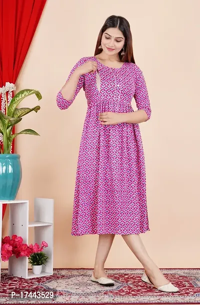 Attractive Pink Cotton Printed Maternity Kurti For Women-thumb3