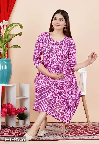 Attractive Pink Cotton Printed Maternity Kurti For Women-thumb0