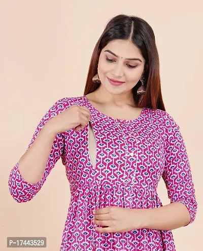 Attractive Pink Cotton Printed Maternity Kurti For Women-thumb4