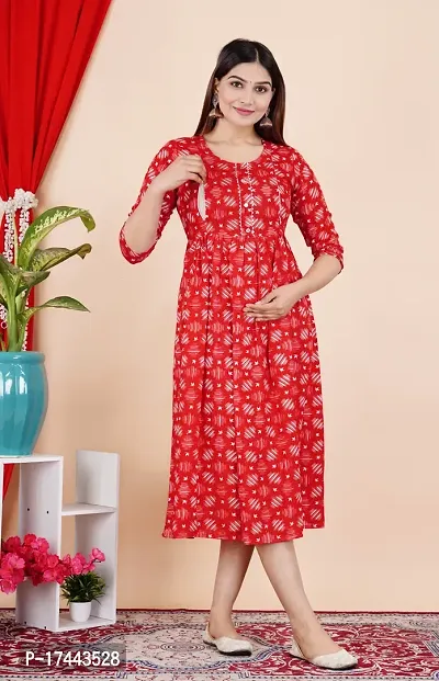 Attractive Red Cotton Printed Maternity Kurti For Women-thumb5