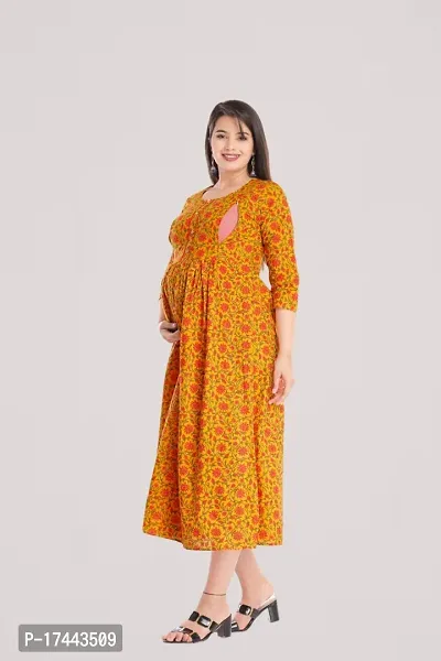 Attractive Yellow Cotton Printed Maternity Kurti For Women-thumb0