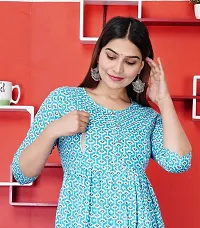 Attractive Turquoise Cotton Printed Maternity Kurti For Women-thumb4
