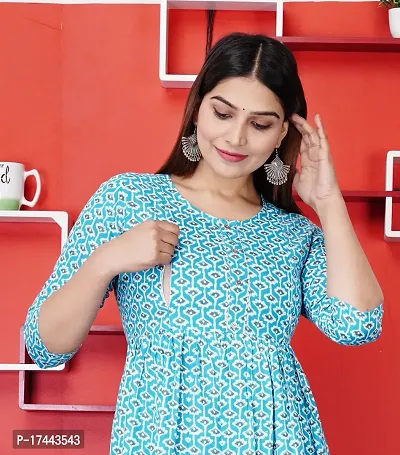 Attractive Turquoise Cotton Printed Maternity Kurti For Women-thumb5