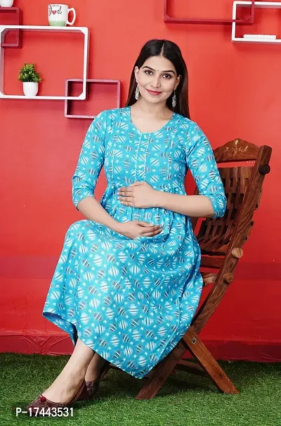 Attractive Blue Cotton Printed Maternity Kurti For Women-thumb0