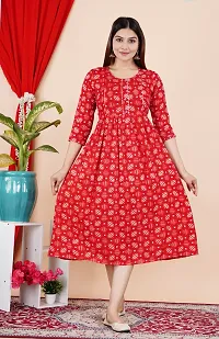 Attractive Red Cotton Printed Maternity Kurti For Women-thumb1