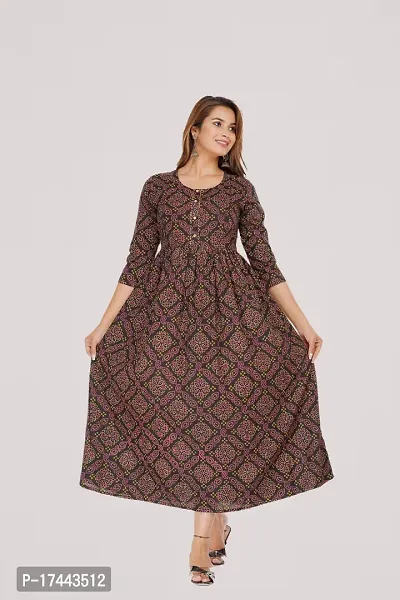 Attractive Brown Cotton Printed Maternity Kurti For Women