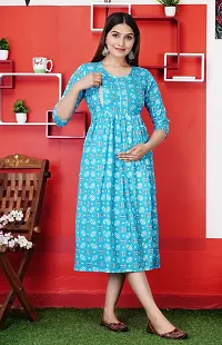 Attractive Blue Cotton Printed Maternity Kurti For Women-thumb3