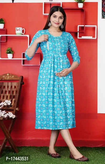Attractive Blue Cotton Printed Maternity Kurti For Women-thumb4