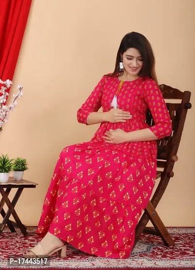 Attractive Red Cotton Printed Maternity Kurti For Women