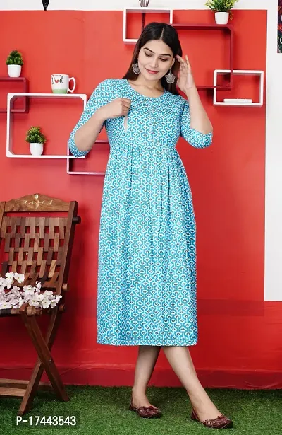 Attractive Turquoise Cotton Printed Maternity Kurti For Women-thumb4